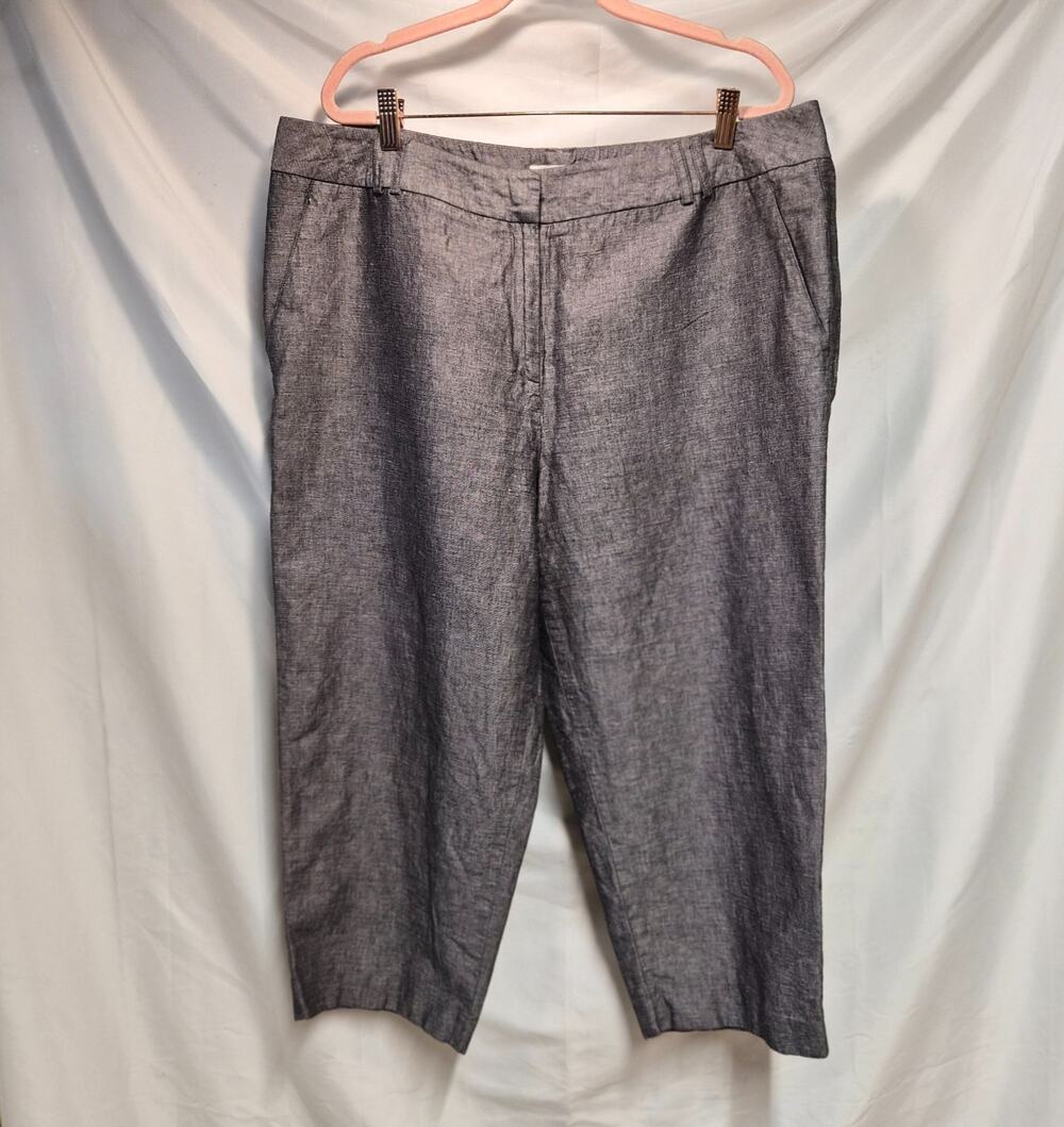 Josephine Studio Woman Linen Blend Capri Pants 16W Gray Textured Linen Cotton